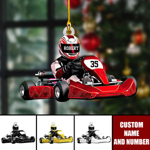 Personalized Go-Kart Ornament – Custom Name & Number Racing Gift for Drivers