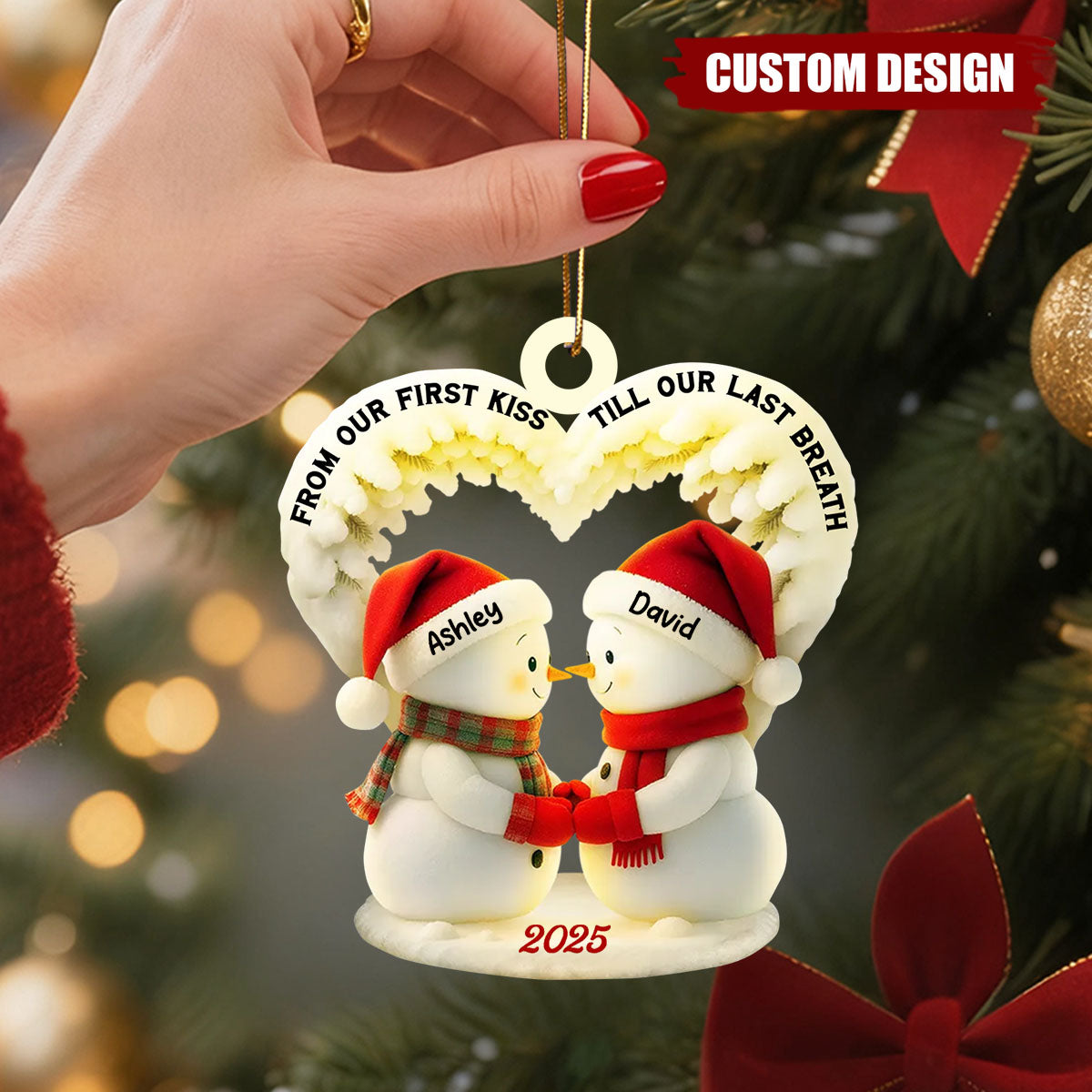 Personalized Snowman Couple Ornament 2025 – Custom Names Christmas Gift for Lovers