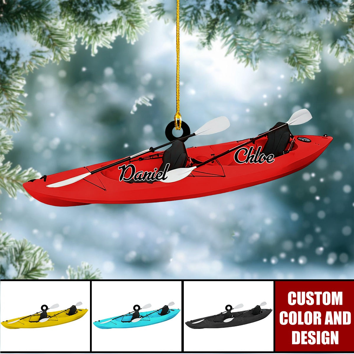 Personalized Kayak Couple Ornament – Custom Color & Name Christmas Gift