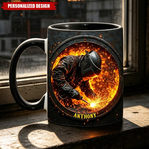 Personalized Welder Coffee Mug - Custom Name Fiery Welding Mug