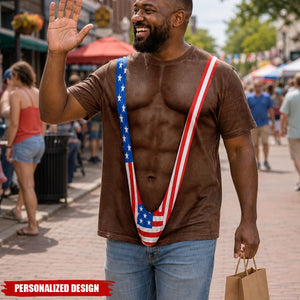 Personalized Optical Illusion USA Flag Suspenders Novelty Patriotic T-Shirt