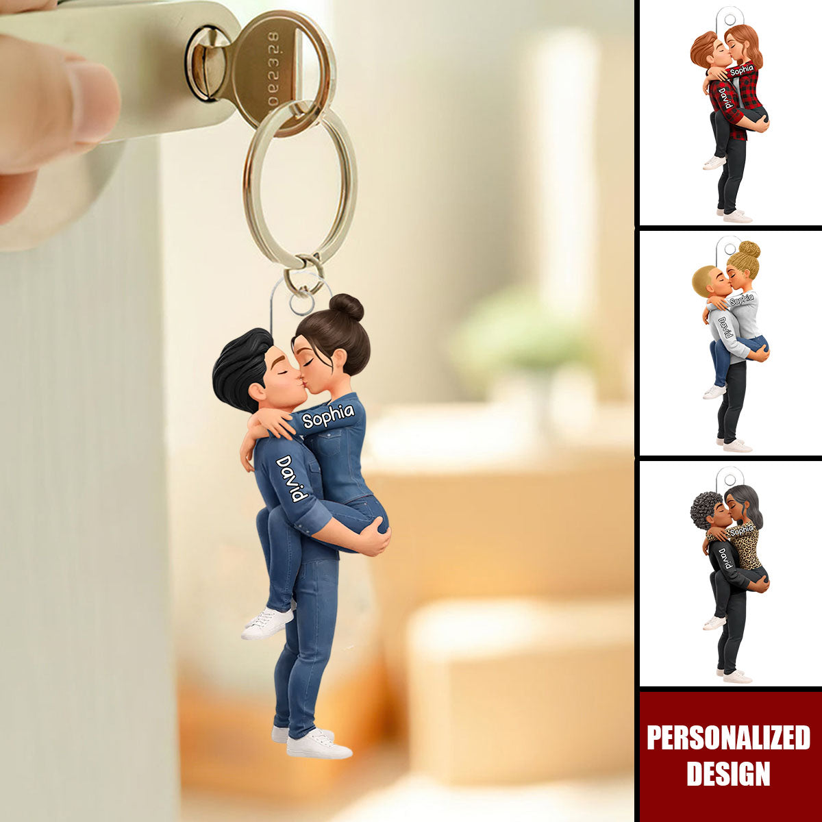 Personalized Couple Kissing Keychain – Romantic Gift for Him/Her