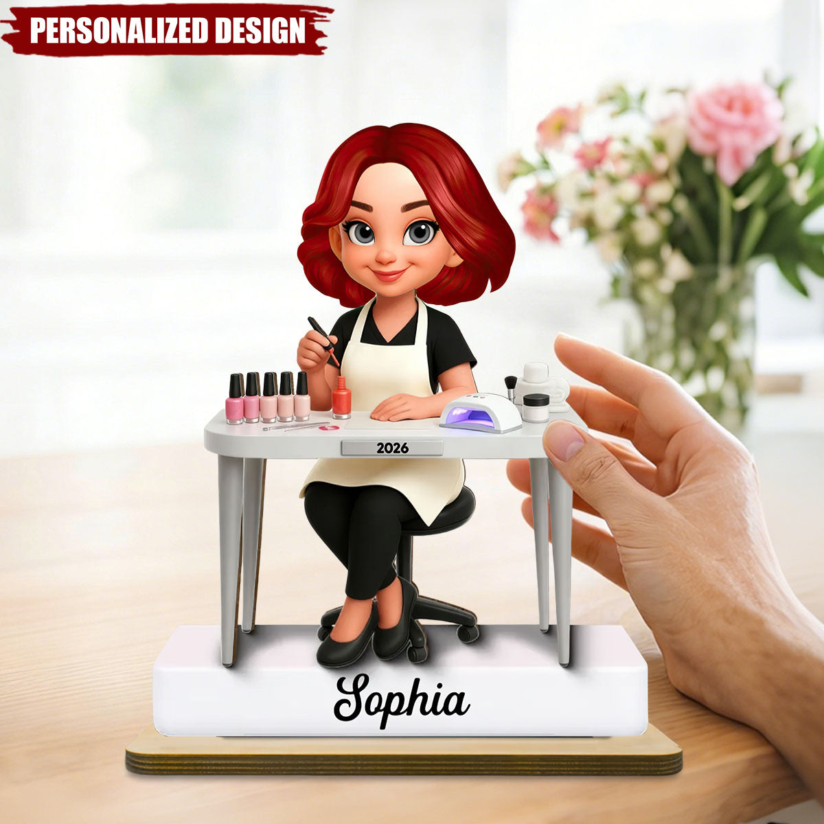 Personalized Cute Cartoon Nail Technician Wooden Plaque –Thoughtful Gift for Nail Technician