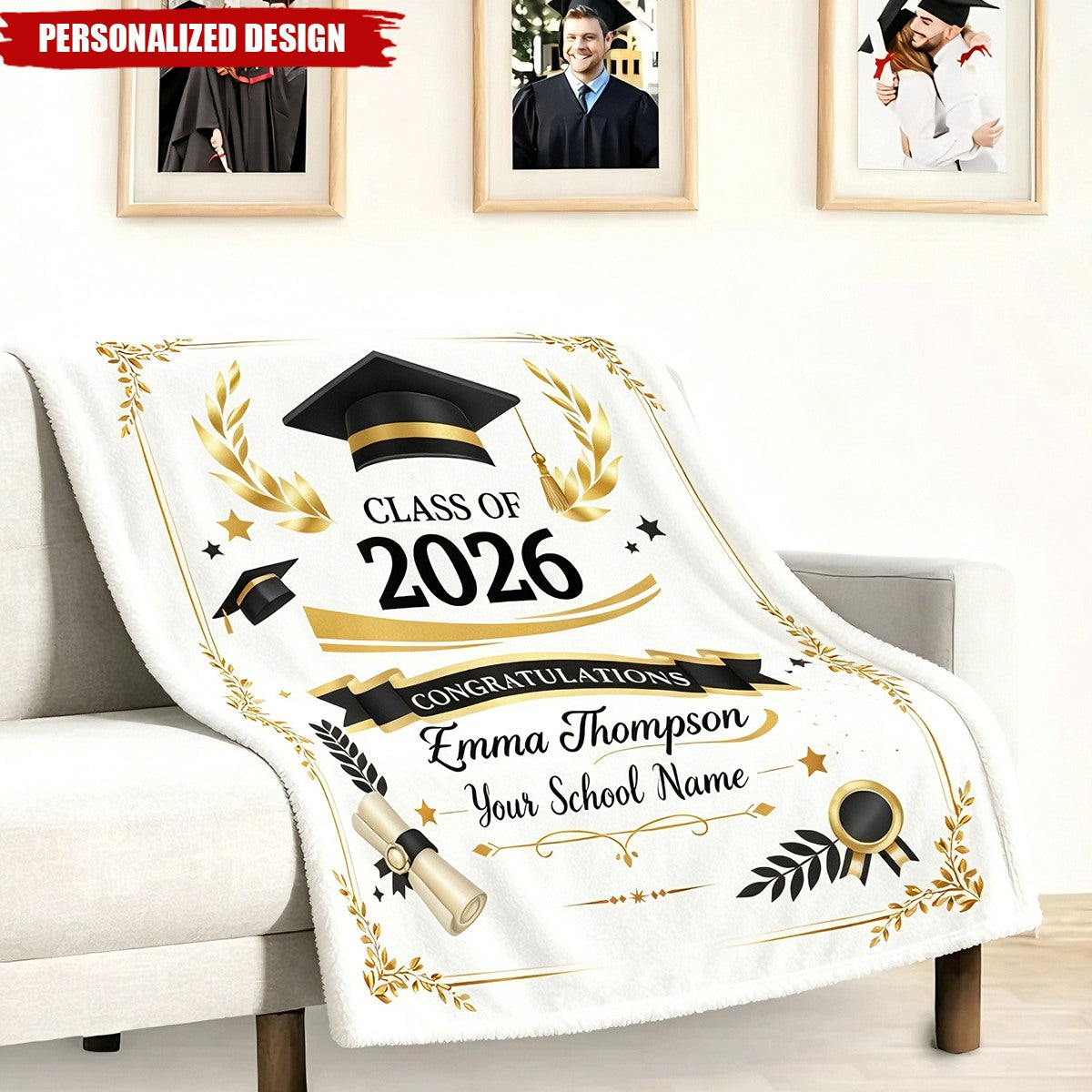 Personalized Graduation Blanket - Custom Name Class of 2026 Gift