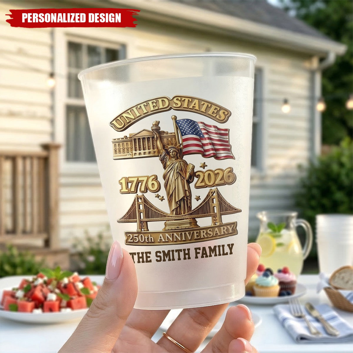 Personalized 250th Anniversary USA Cups - Custom Family Name 4th of July Gift