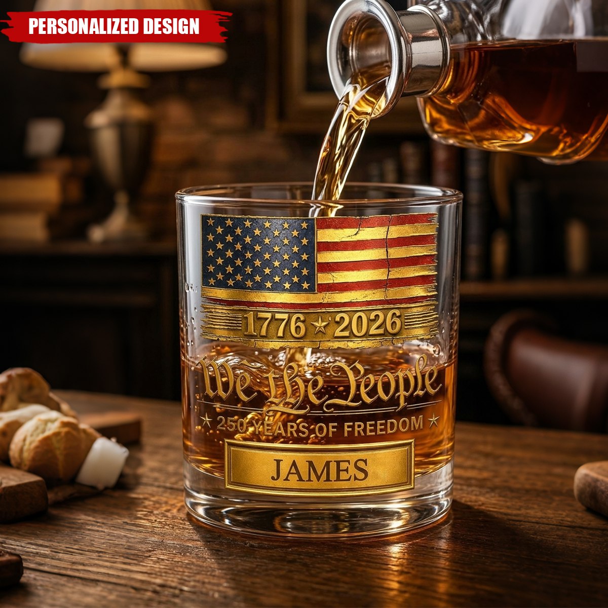 Personalized We The People 1776-2026 USA 250th Anniversary Whiskey Glass with Custom Name
