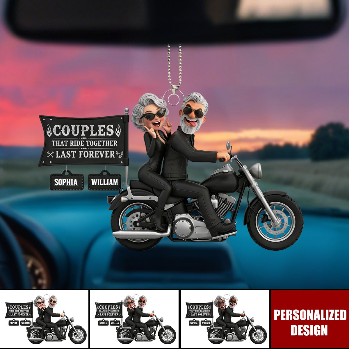 Couples That Ride Together Personalized Car Ornament - Gift For Couples