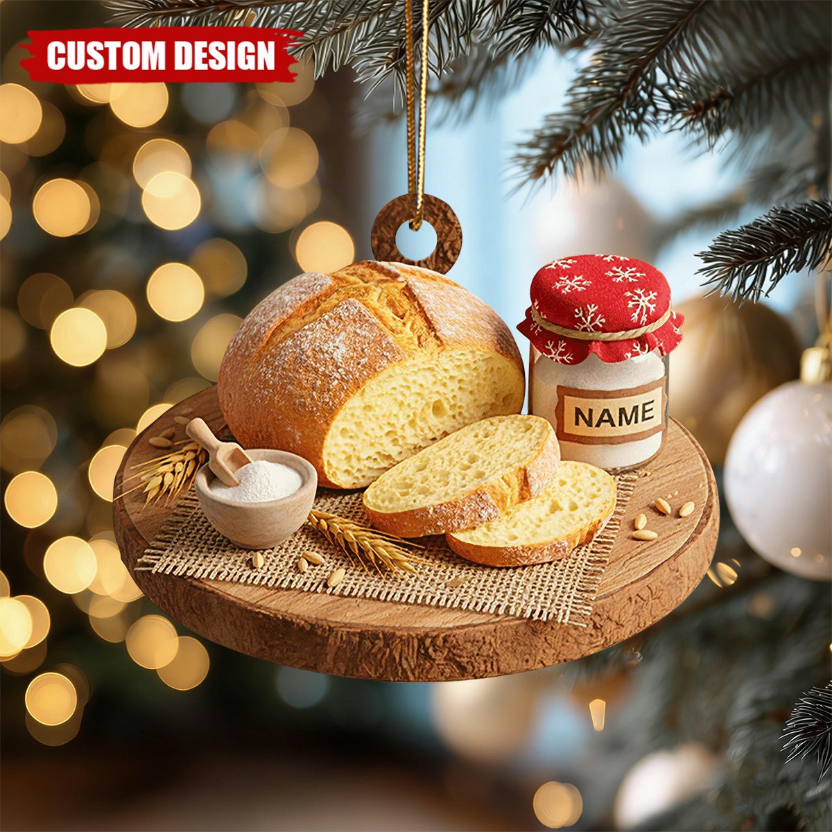 Custom Name Bread Ornament – Cozy Holiday Gift for Bakers & Food Lovers