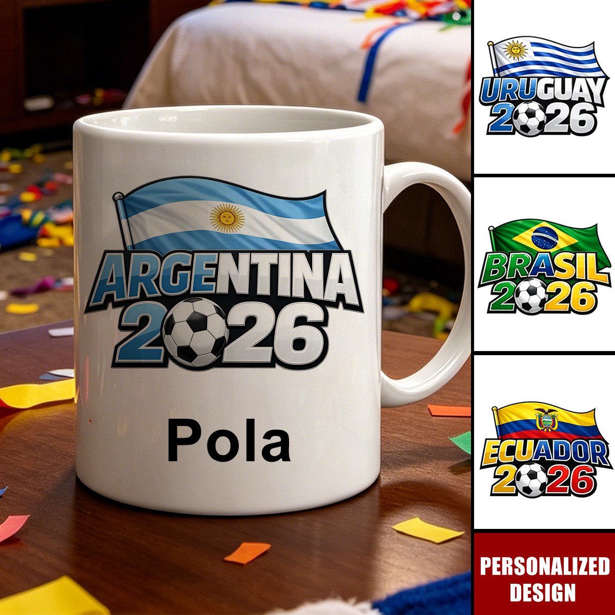 Personalized 2026 World Cup Soccer Country Mug - Custom Name