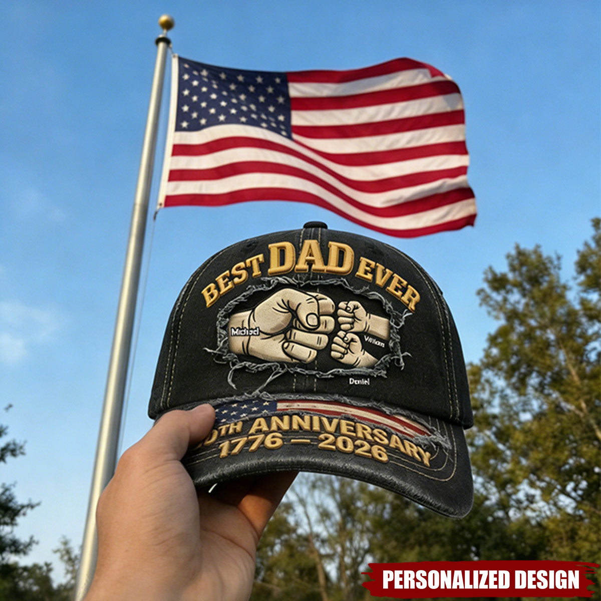 Personalized 250th Anniversary Best Dad Ever Cap - Custom Gifts For Dad