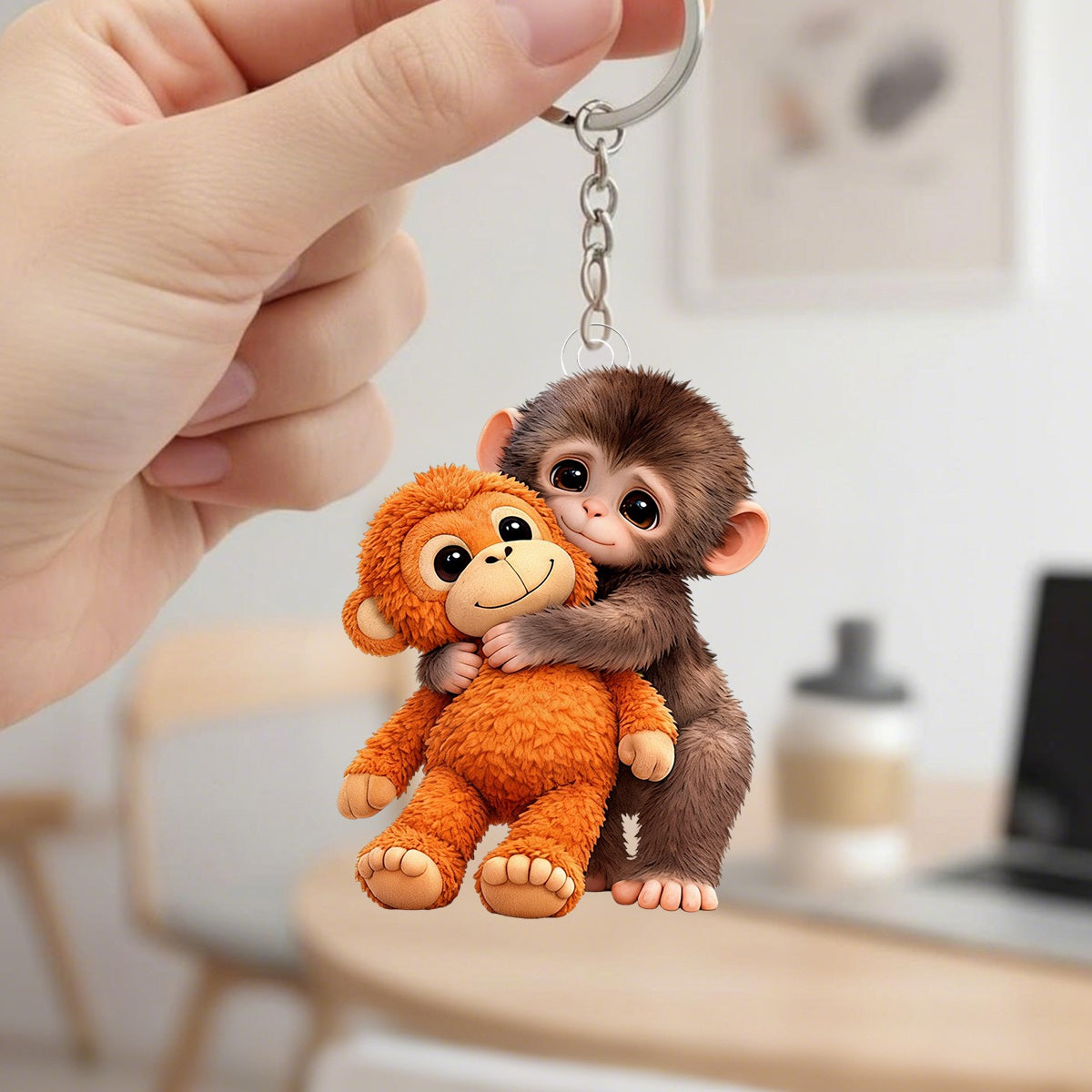 Cute Monkey Hugging Plush Keychain – Gift For friends, family, or kids