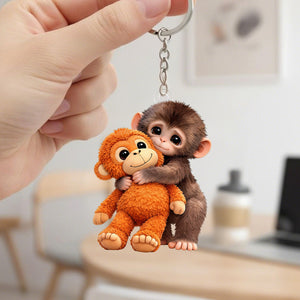 Cute Monkey Hugging Plush Keychain – Gift For friends, family, or kids