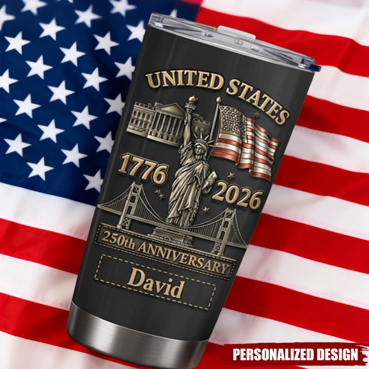 Personalized 250th Anniversary Tumbler – Gift for Him or Veteran