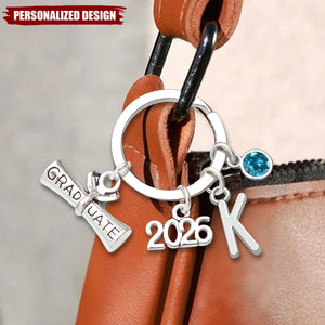 Personalized 2026 Graduation Keychain - Custom Initial & Birthstone Graduate Gift