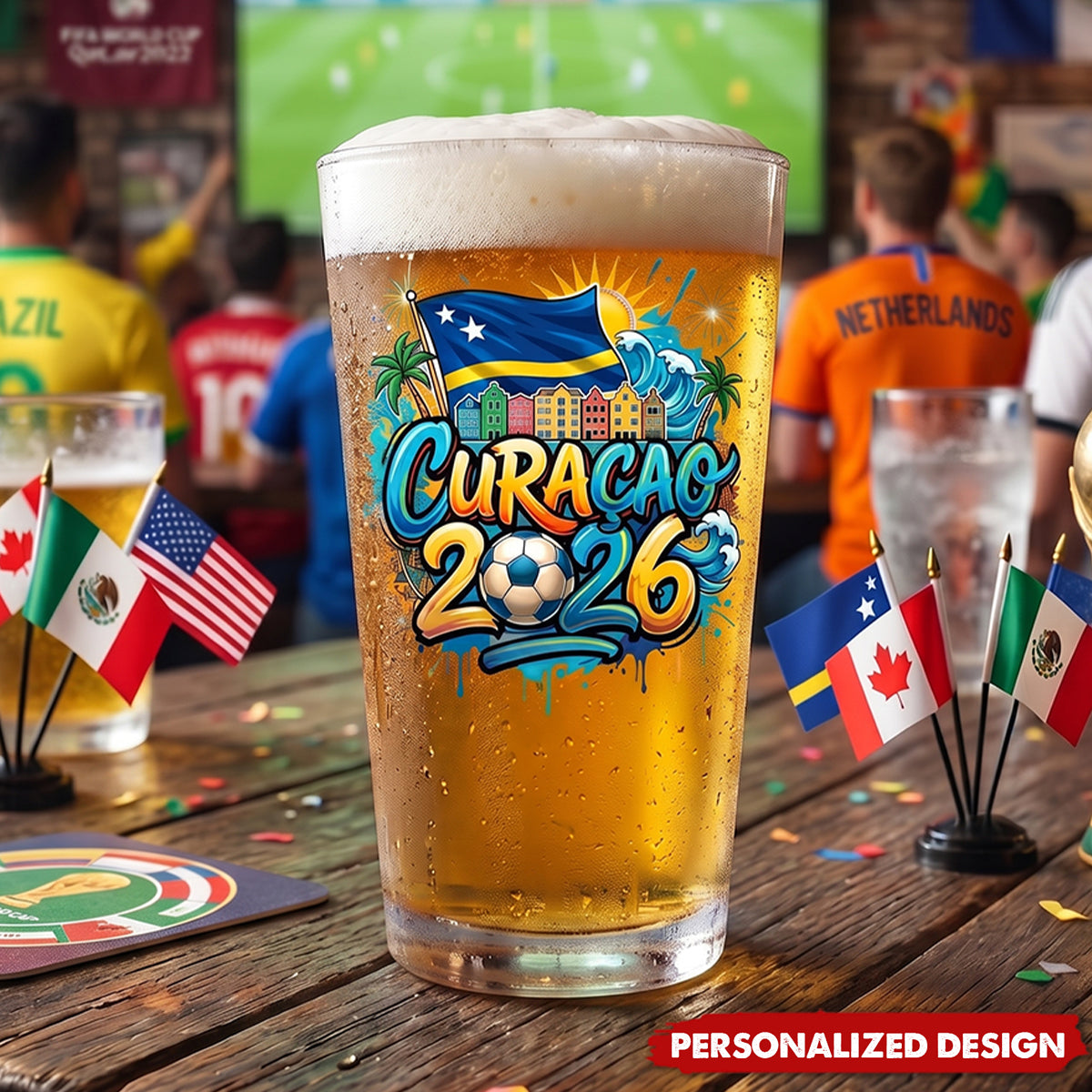 Personalized World Cup Soccer Pint Glass Gift for Football Fans - Custom Name