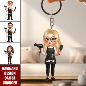 Personalized Cartoon Hairdressers Keychain – Gift For Male Or Female Hairdressers