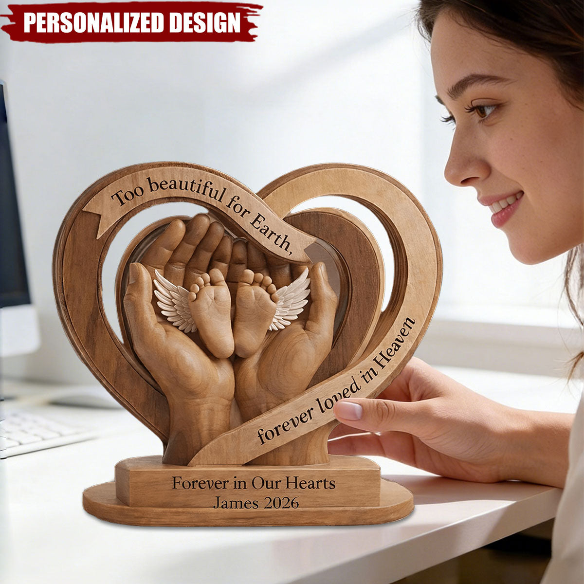 Personalized Baby Memorial Heart Wooden Plaque - Infant Loss Remembrance Keepsake