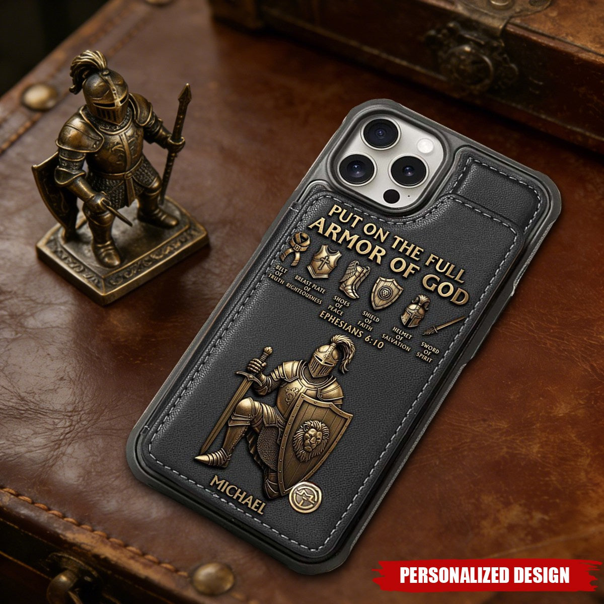 Personalized "Full Armor of God" Leather Wallet Phone Case – Custom Christian Gift