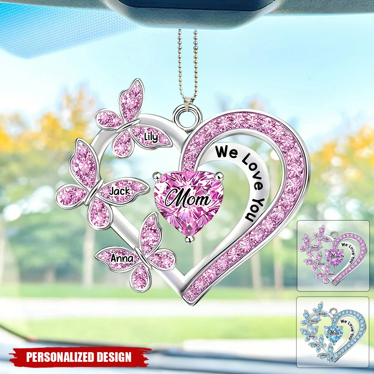 Personalized Mom Heart Butterfly Car Ornament - Mother's Day Gift