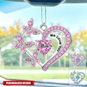Personalized Mom Heart Butterfly Car Ornament - Mother's Day Gift