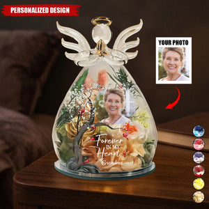 Personalized Flower In Glass Angel Figurine - Custom Photo Memorial Gift