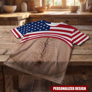 Personalized Optical Illusion Fake Lifted Shirt Dad Bod Belly T-Shirt