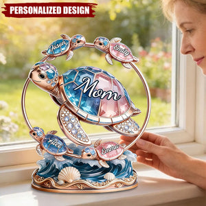 Personalized Mom Sea Turtle Family Desktop Ornament -  Gift for Mom, Mother’s Day Gift