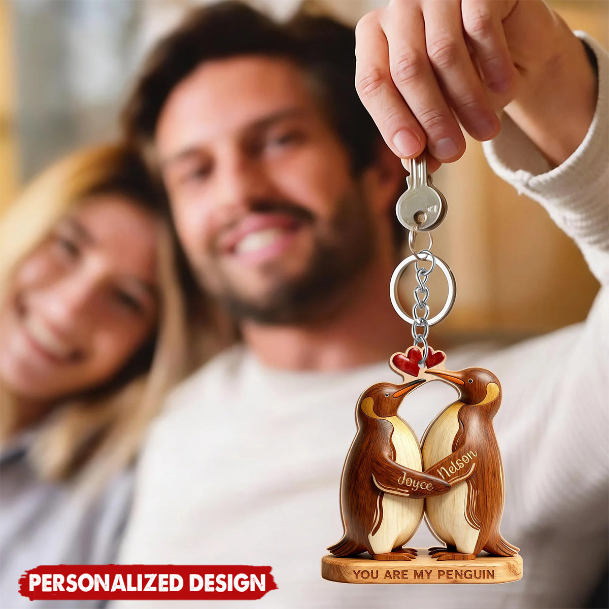 Personalized Penguin Couple  Keychain – Custom Names Gift for Couples