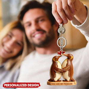 Personalized Penguin Couple  Keychain – Custom Names Gift for Couples