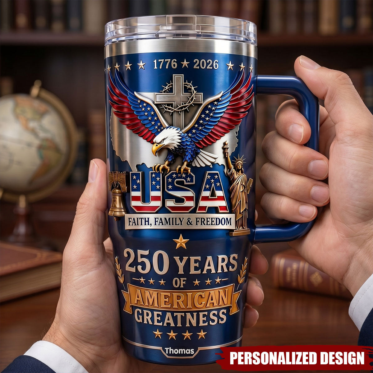 Personalized 250 Years Of American Eagle Cross 40oz Insulated Tumbler