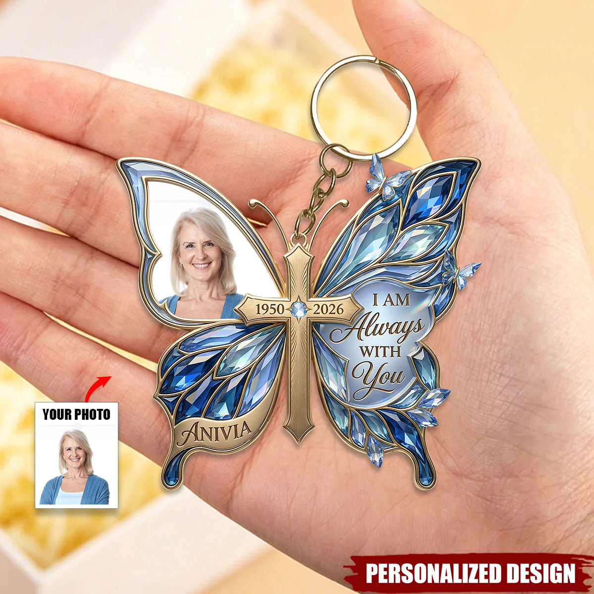 Personalized Butterfly Memorial Keychain - Custom Photo Gifts For Loved Ones