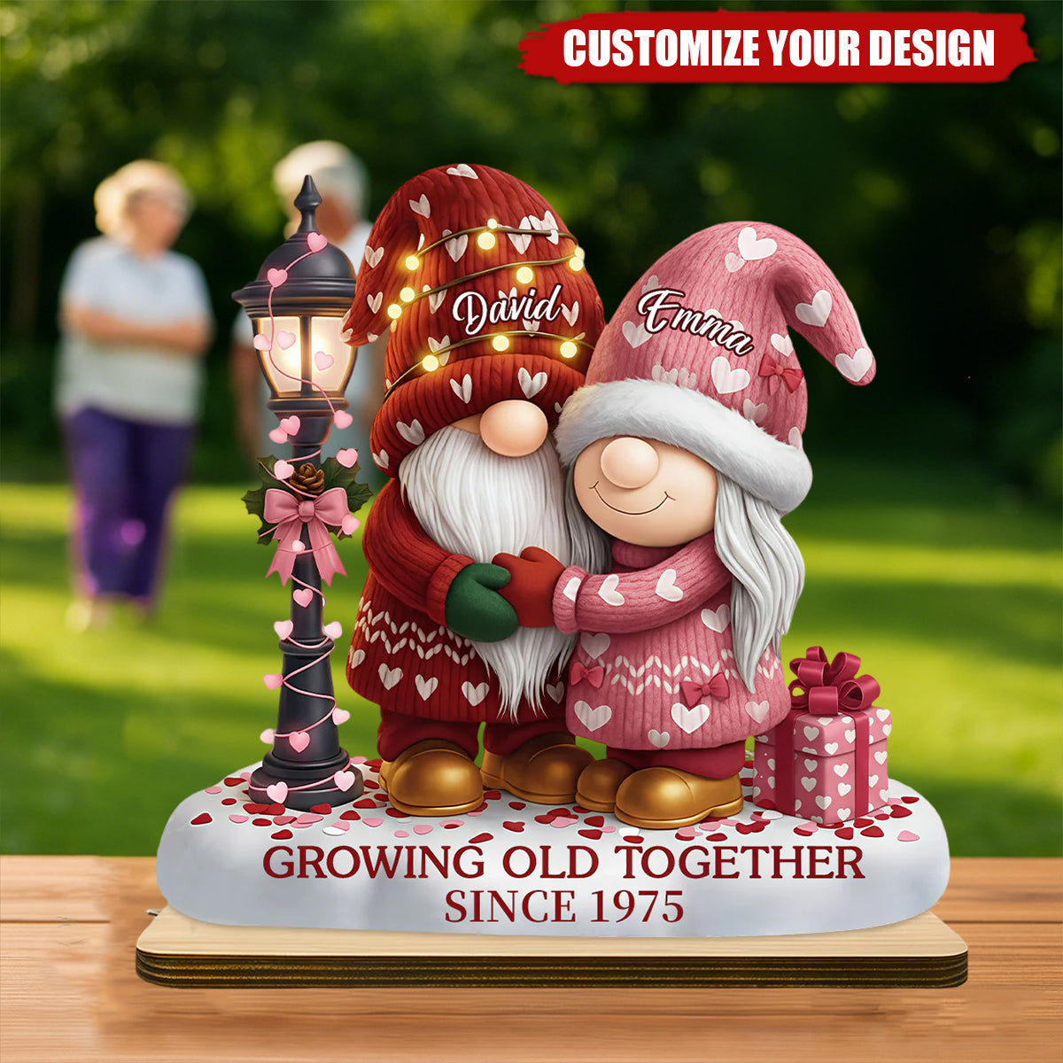 Personalized Wooden Plaque - Growing Old Together With Elderly Couple And Hearts