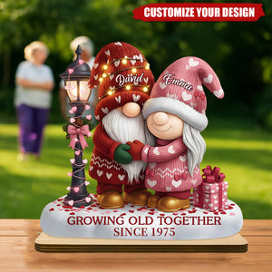 Personalized Wooden Plaque - Growing Old Together With Elderly Couple And Hearts