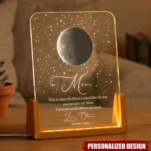 Personalized Moon Phase LED Night Light - Custom Mom Gift with Name & Date