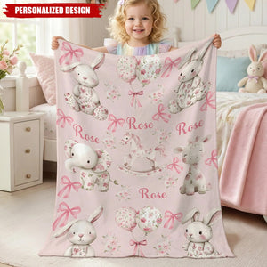 Personalized Pink Floral Baby Blanket - Custom Name Cute Animal Print for Girls