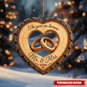 Personalized Heart Wood Slice Flat Acrylic Ornament - Wedding Year Milestone Keepsake