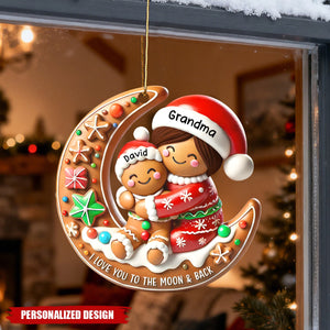 Personalized Gingerbread Moon Grandma and  Grandchild Christmas Acrylic Ornament