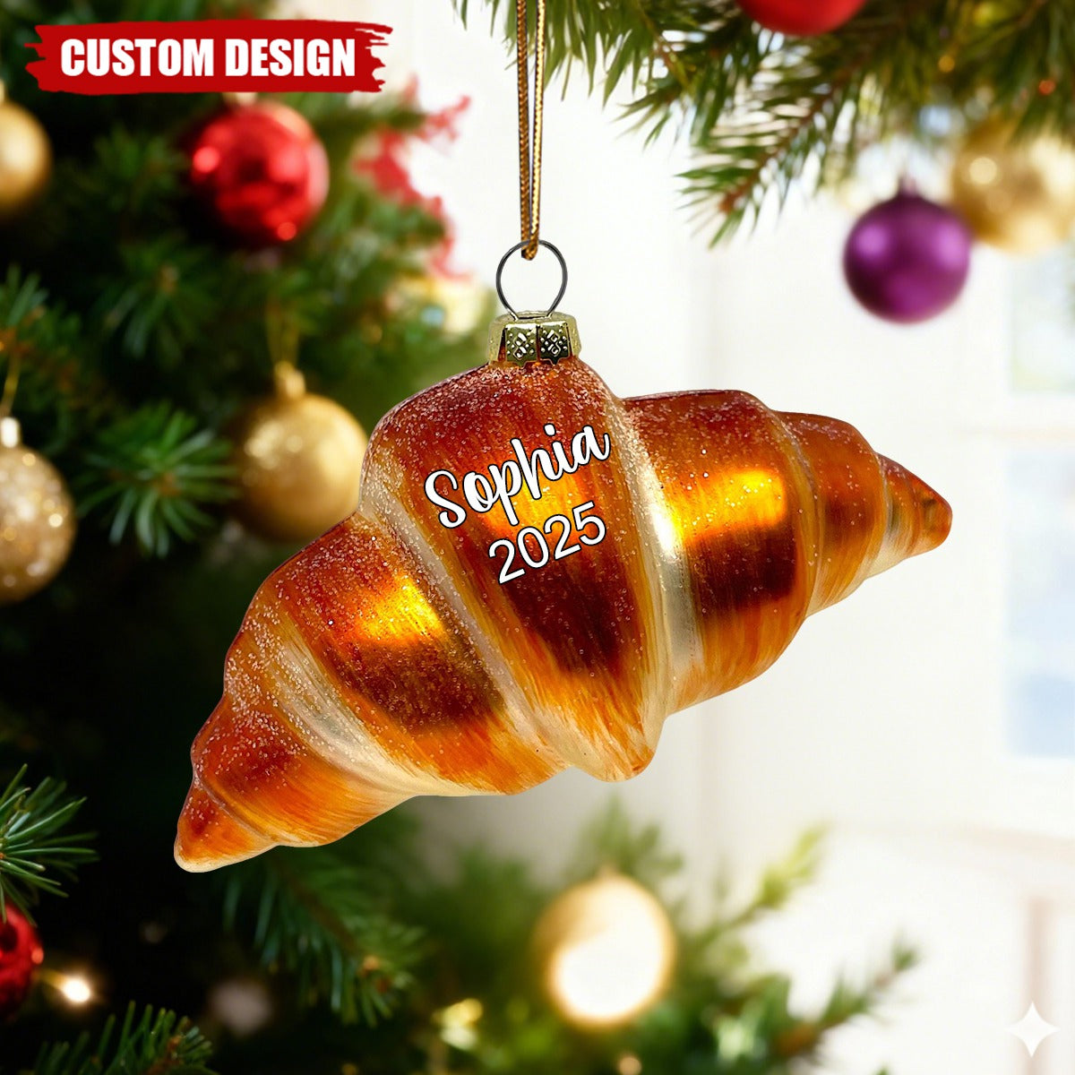 Custom Croissant Christmas Ornament – Personalized Name & Year