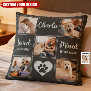 Custom Pet Memorial Photo Pillow – Personalized Dog/Cat Name & Photo Collage Pillow
