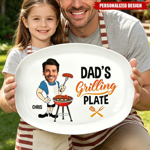 Personalized Grilling Plate, Custom Photo Cartoon BBQ Serving Platter -Gift for father，grandpa