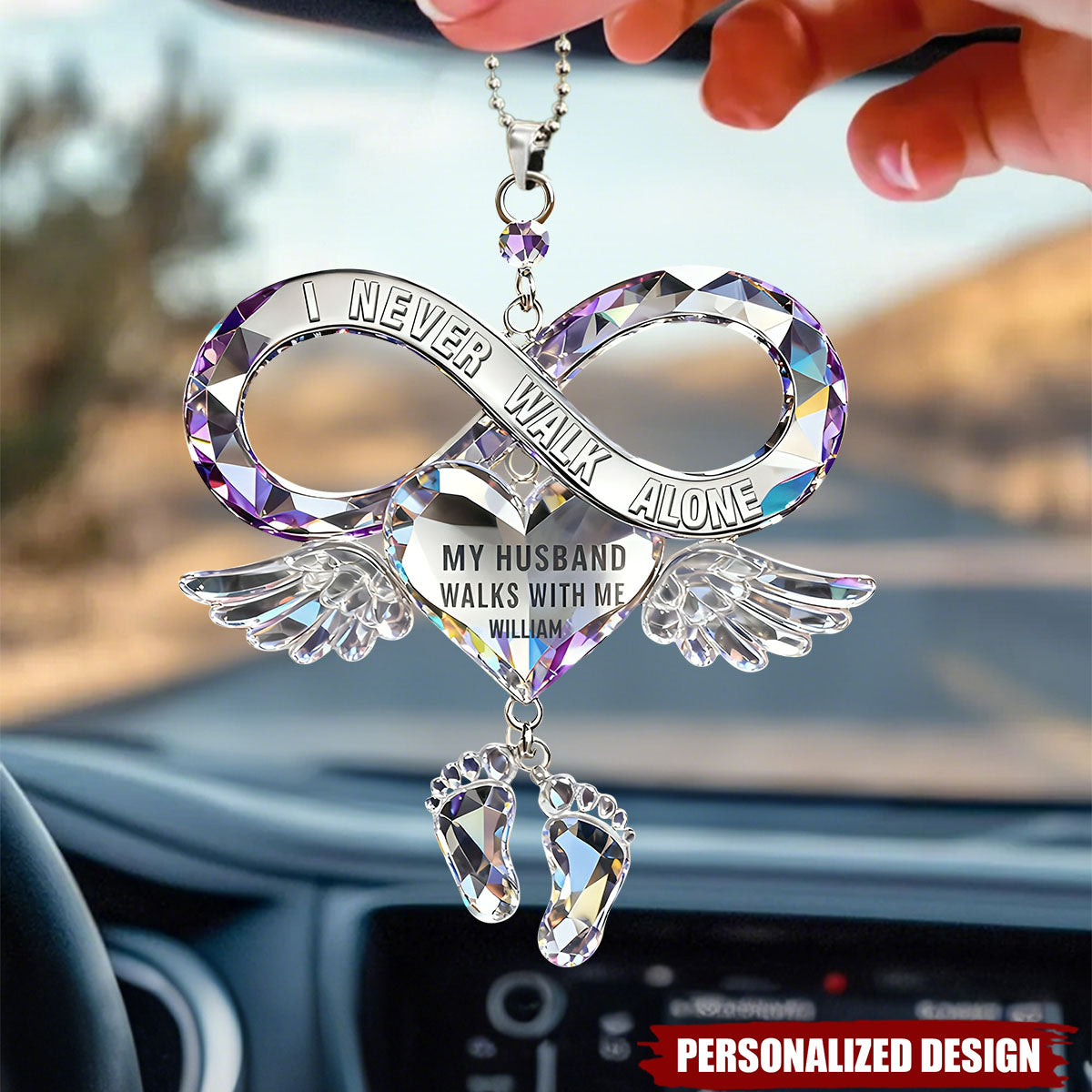 Personalized I Never Walk Alone Car Ornament - Memorial Gift For Family