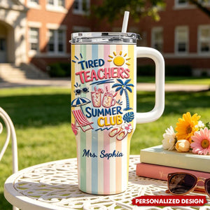 Personalized Teachers Summer Club 40oz Handle Tumbler - Custom Teacher Name