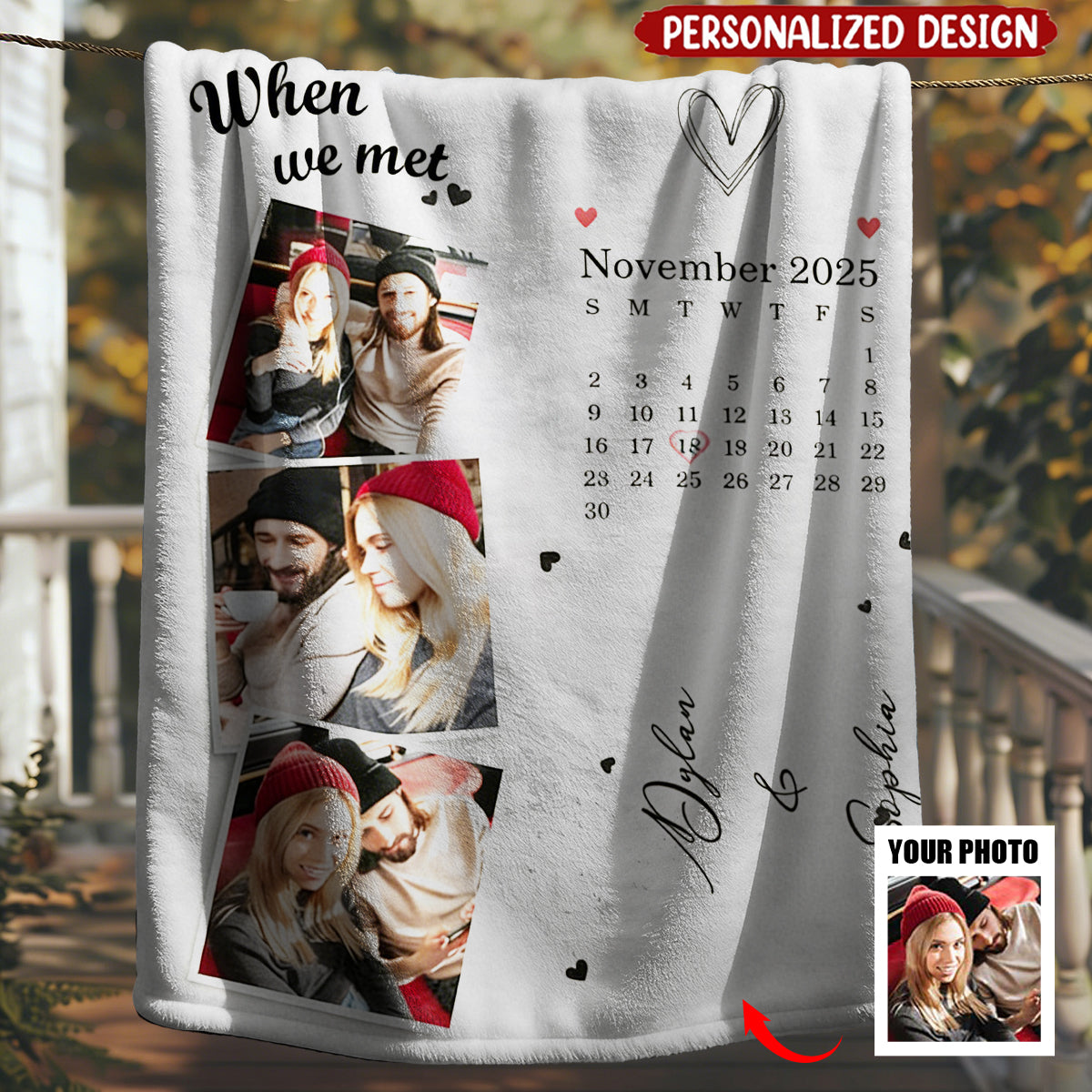 Personalized Couple Blanket - When We Met Custom Photos And Calendar