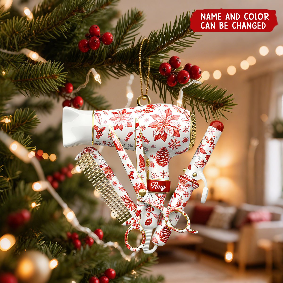 Personalized Hairstylist Christmas Ornament – Custom Name & Color