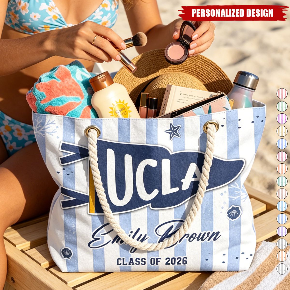 Personalized College Pennant Beach Tote - Custom Name & Class Year
