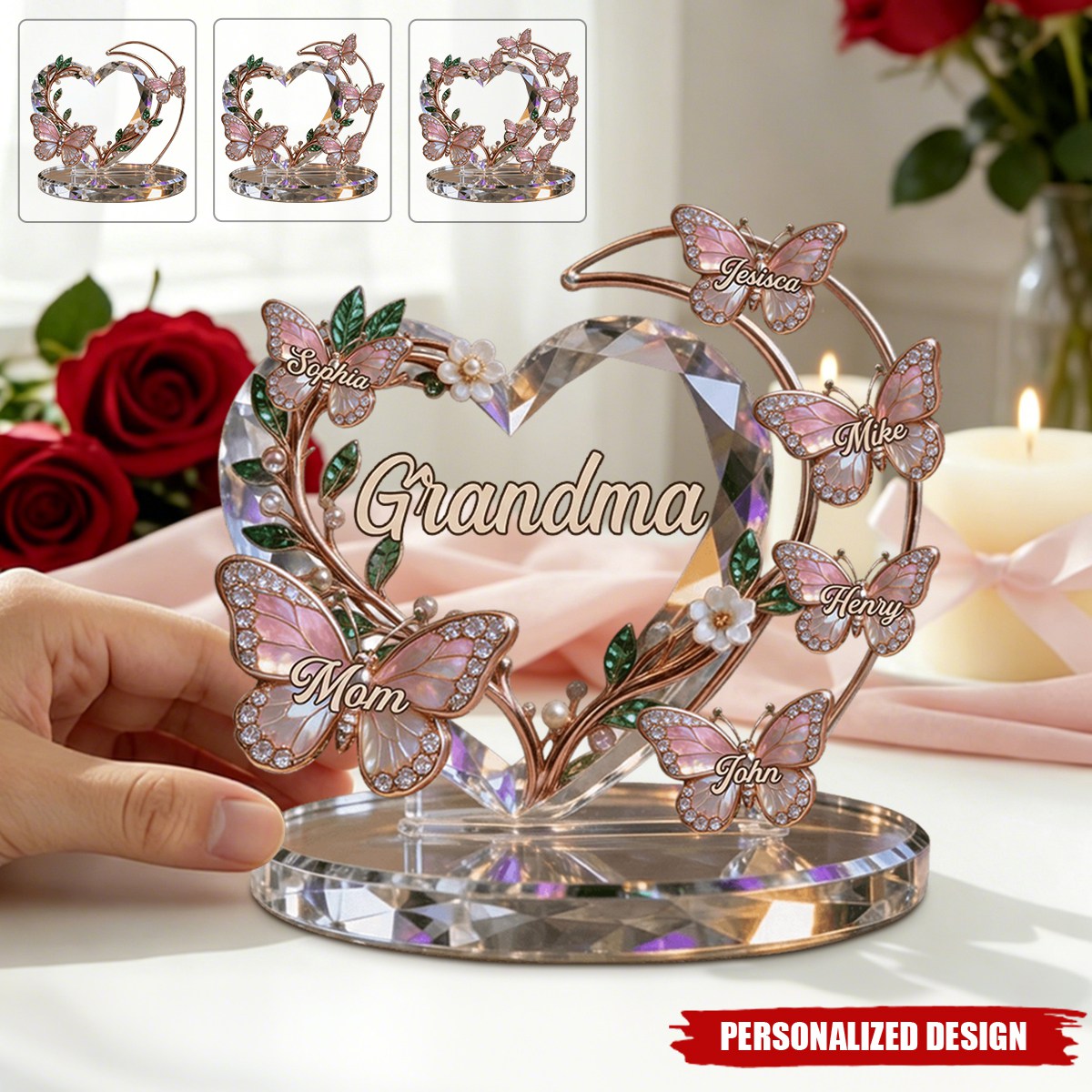 Personalized Butterfly Heart Plaque - Gift For Grandma, Mom