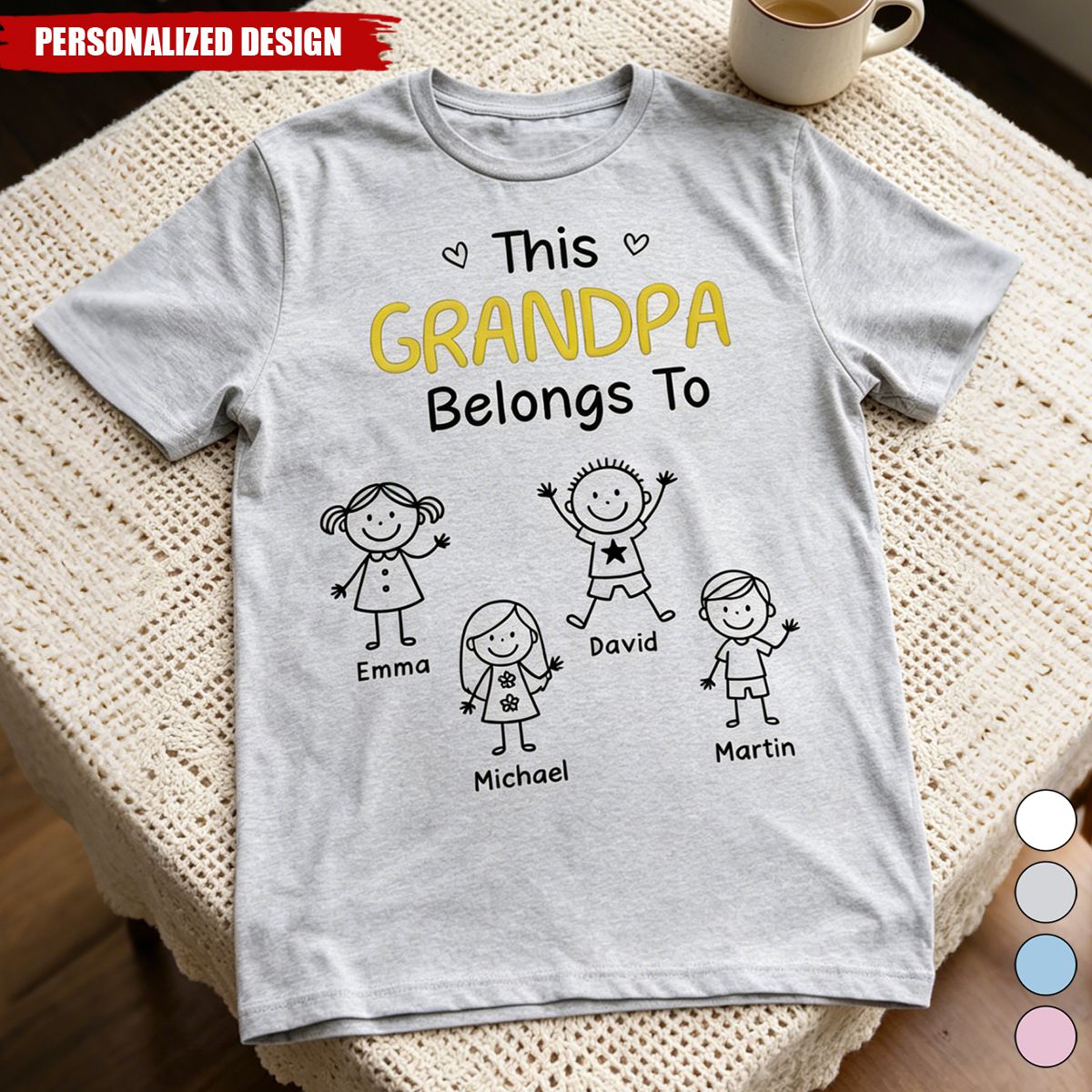 Personalized Figure Stick‑Figure Family T‑Shirt - Custom Children Names Gift for Father