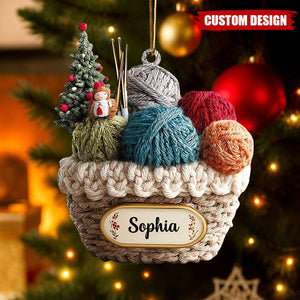 Personalized Knitting Basket Christmas Ornament - Gift For Knitting Lover