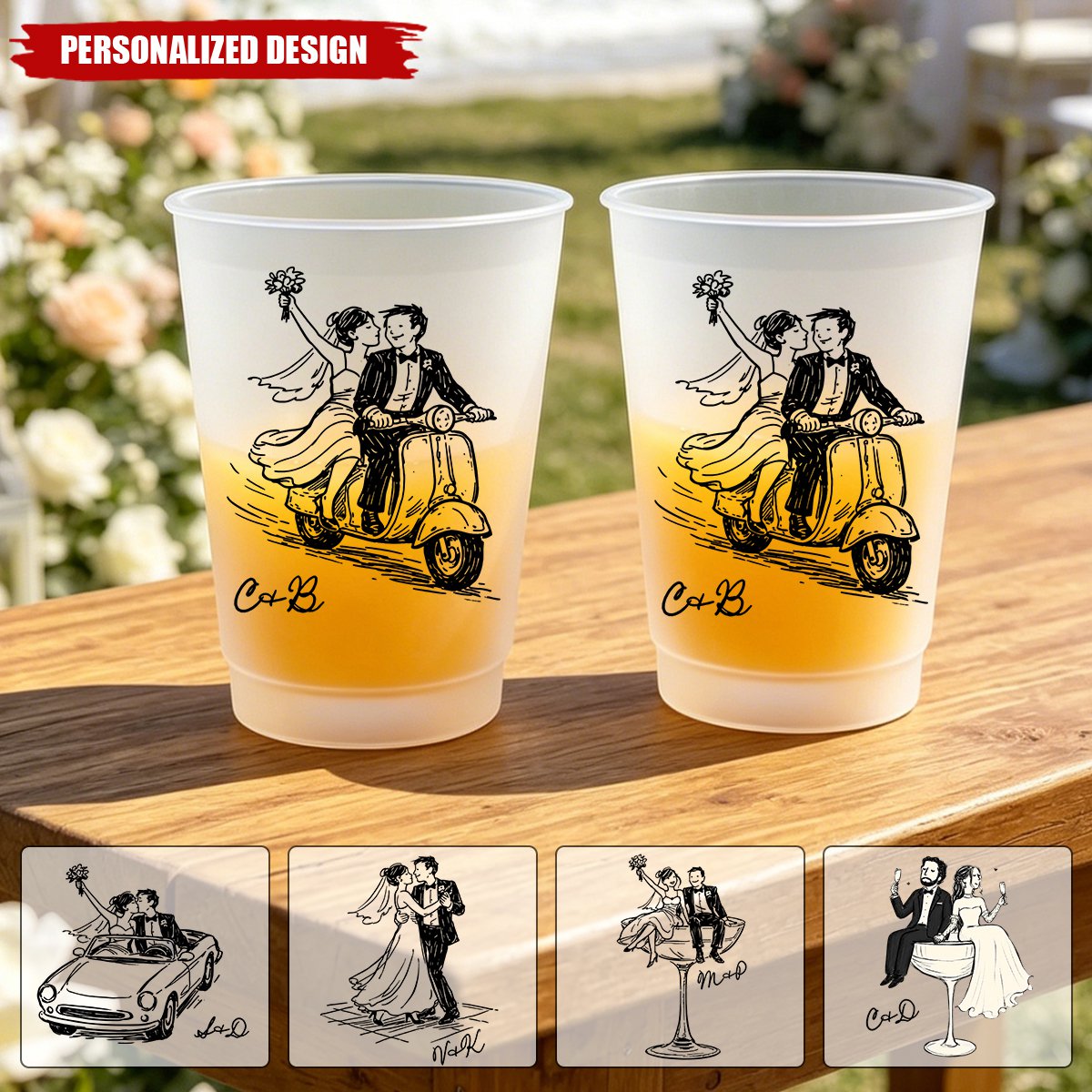 Personalized Wedding Couple Frosted Cups - Custom Couple Design and Name