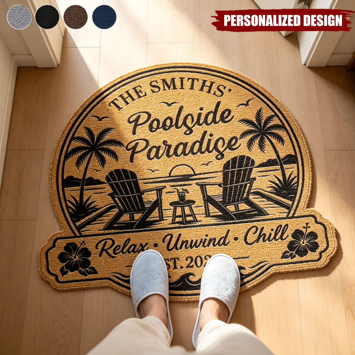 Personalized Poolside Doormat Tropical Pool Patio Welcome Mat
